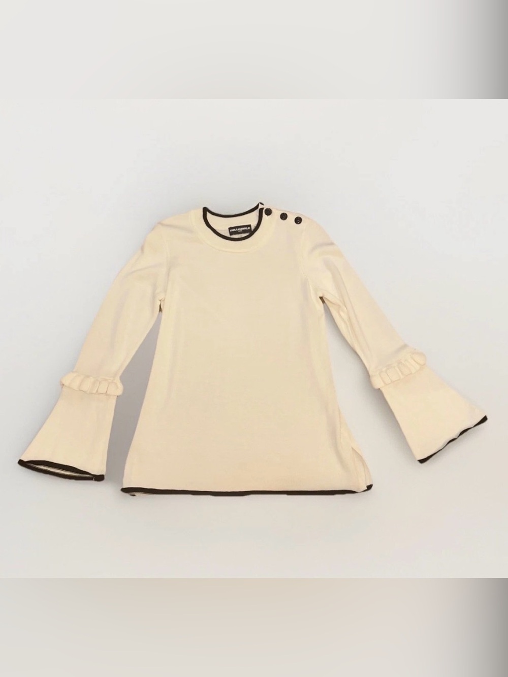 Karl Lagerfeld Ivory Black Trumpet Bell Sleeve Wool Blend Sweater EUC Women’s S